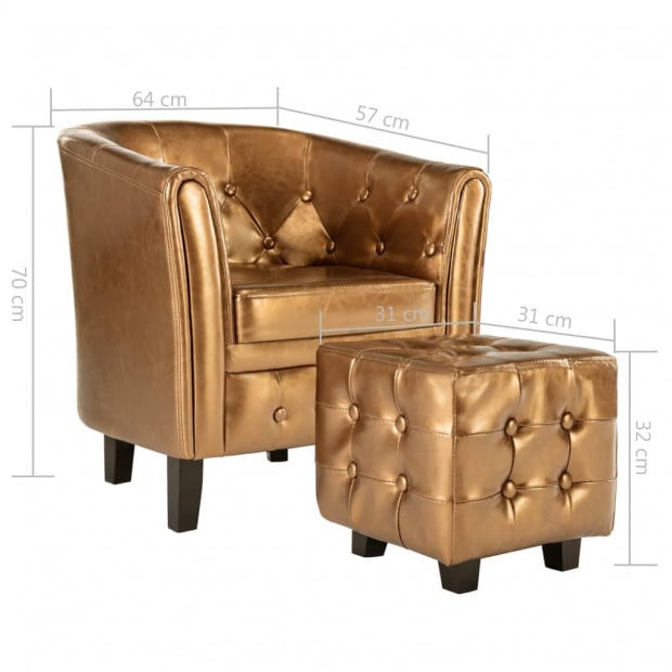 Tub Chair With Footstool Brown Faux Leather Image 8
