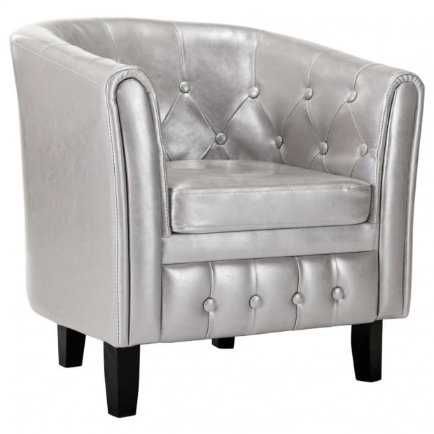Tub Chair Silver Faux Leather Image 2