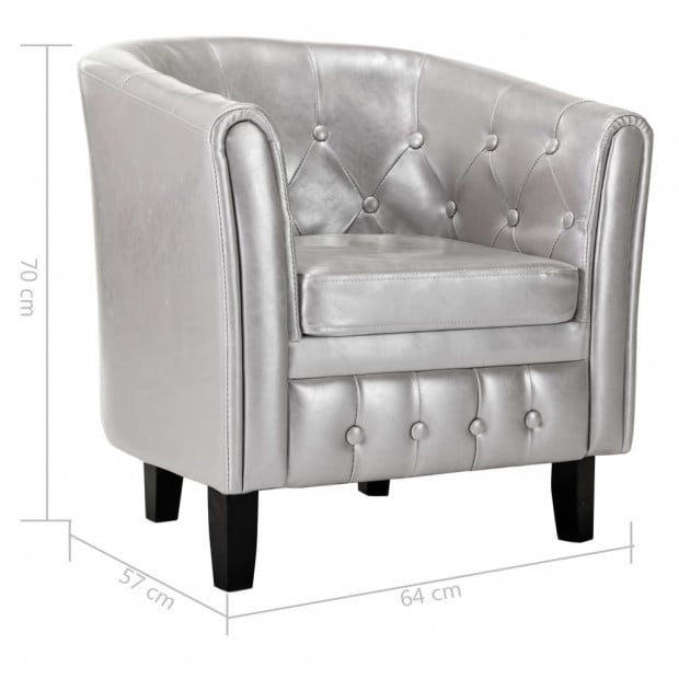 Tub Chair Silver Faux Leather Image 8