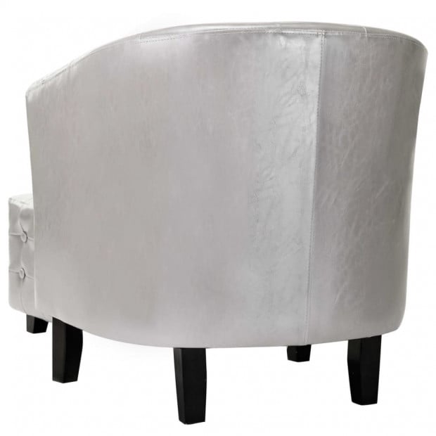 Tub Chair With Footstool Silver Faux Leather Image 5