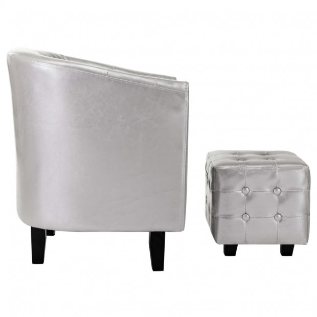 Tub Chair With Footstool Silver Faux Leather Image 6