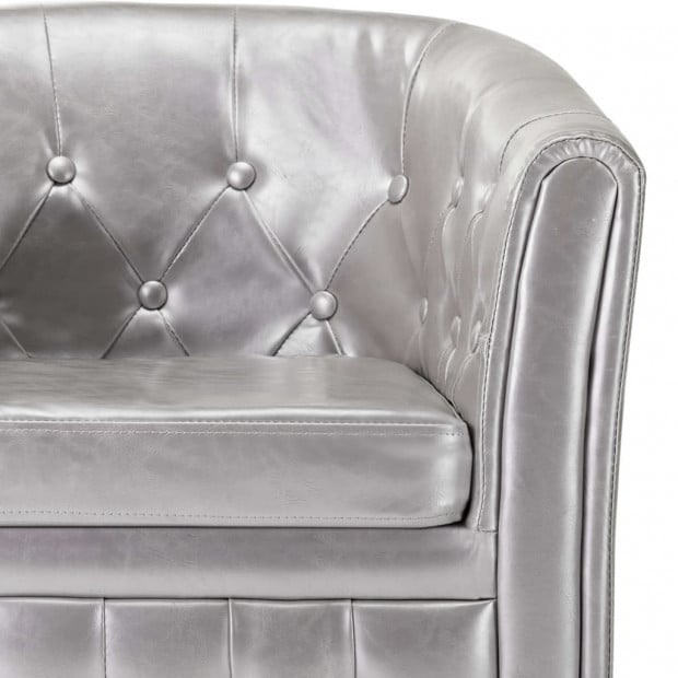 Tub Chair With Footstool Silver Faux Leather Image 8