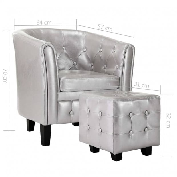 Tub Chair With Footstool Silver Faux Leather Image 9