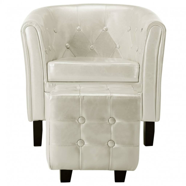 Tub Chair With Footstool White Faux Leather Image 4