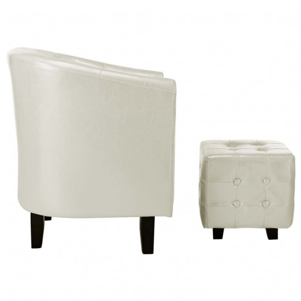 Tub Chair With Footstool White Faux Leather Image 5