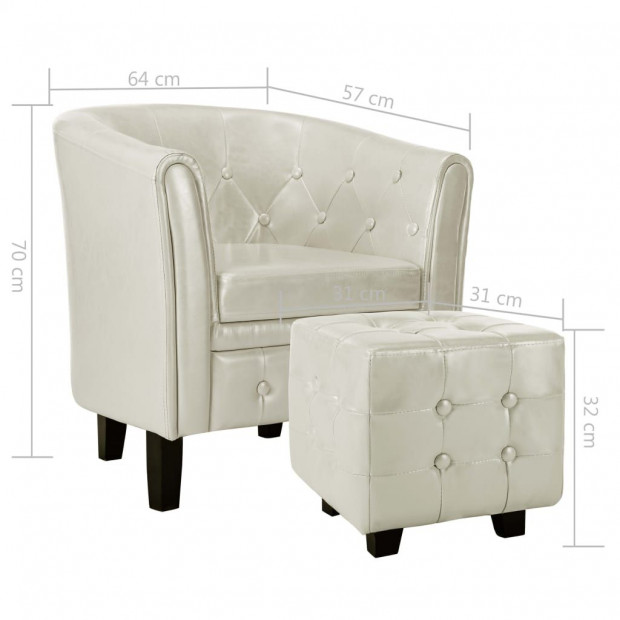 Tub Chair With Footstool White Faux Leather Image 8