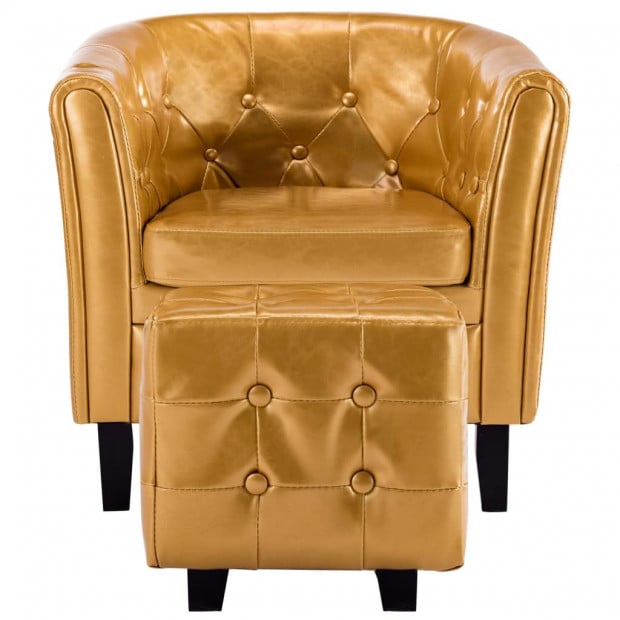 Tub Chair With Footstool Gold Faux Leather Image 4