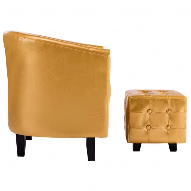 Tub Chair With Footstool Gold Faux Leather Image 5