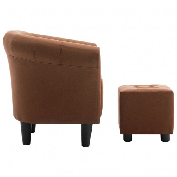 2 Piece Armchair And Stool Set Brown Fabric Image 4