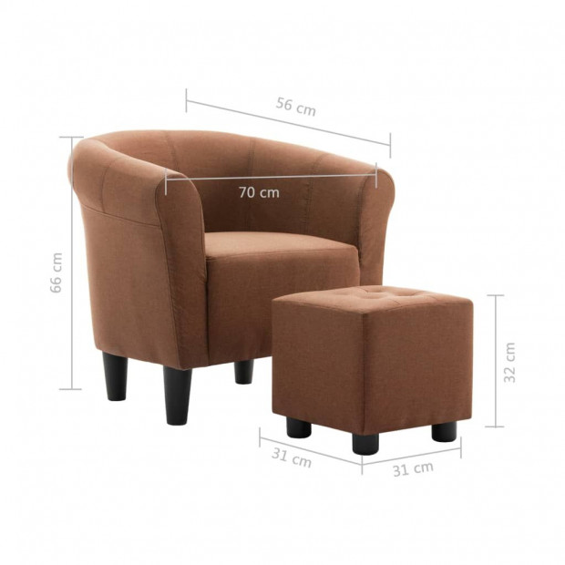 2 Piece Armchair And Stool Set Brown Fabric Image 10