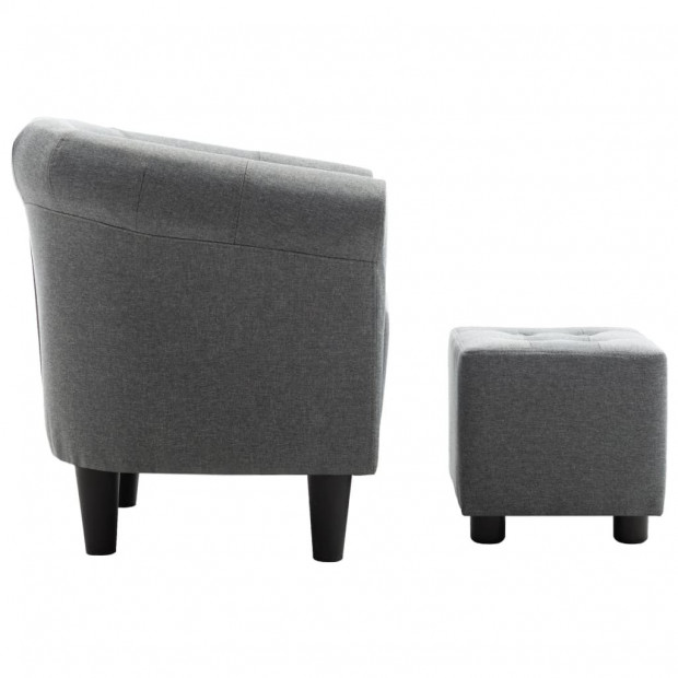 2 Piece Armchair And Stool Set Light Grey Fabric Image 4