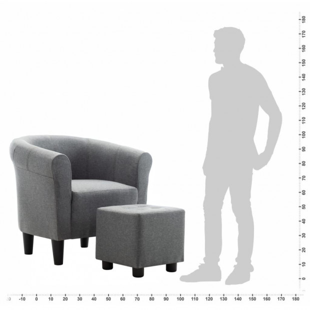 2 Piece Armchair And Stool Set Light Grey Fabric Image 9