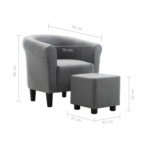2 Piece Armchair And Stool Set Light Grey Fabric Image 10