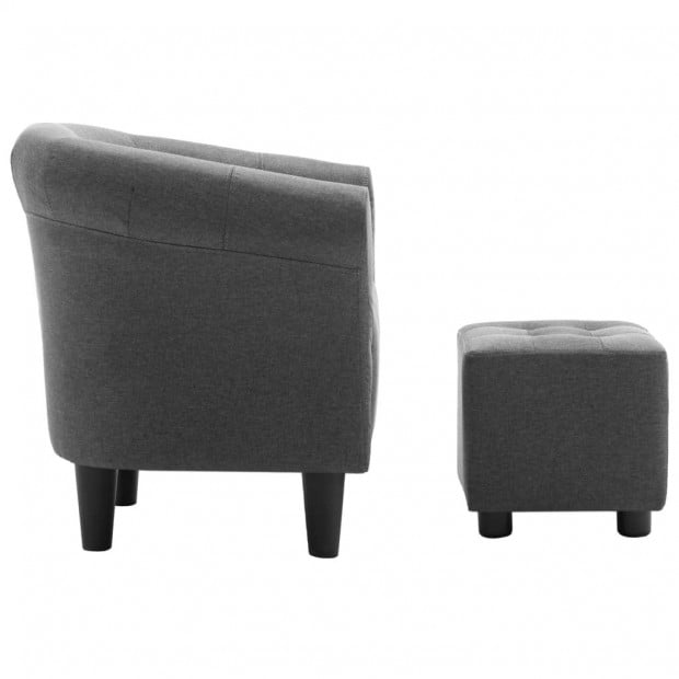 2 Piece Armchair And Stool Set Dark Grey Fabric Image 4
