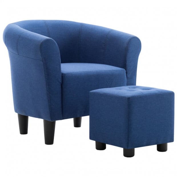 2 Piece Armchair And Stool Set Blue Fabric