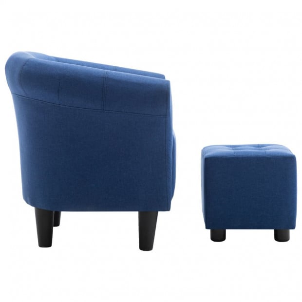 2 Piece Armchair And Stool Set Blue Fabric Image 4