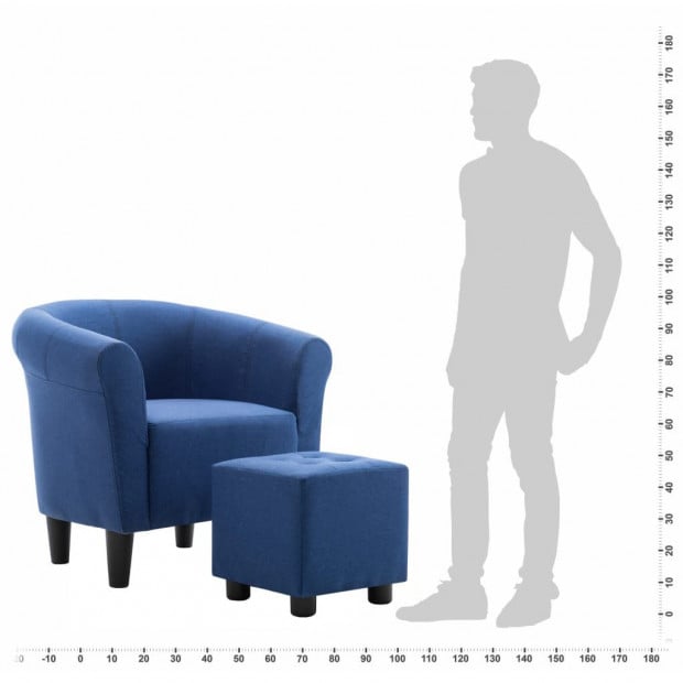 2 Piece Armchair And Stool Set Blue Fabric Image 9