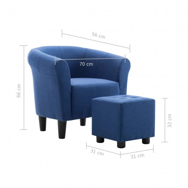 2 Piece Armchair And Stool Set Blue Fabric Image 10