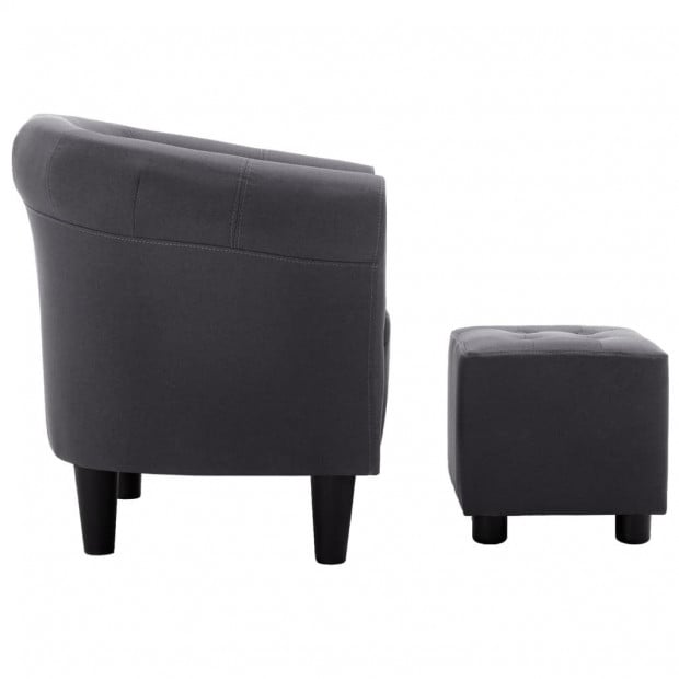 2 Piece Armchair And Stool Set Black Fabric Image 4