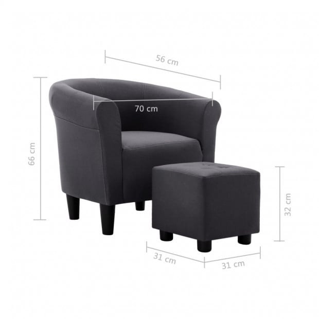 2 Piece Armchair And Stool Set Black Fabric Image 10
