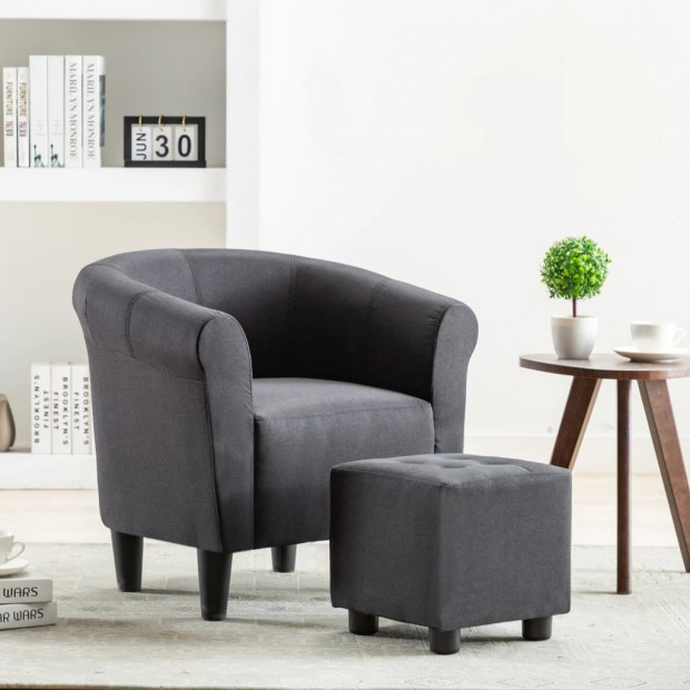 2 Piece Armchair And Stool Set Black Fabric Image 2