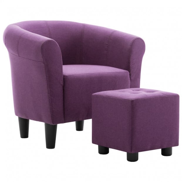 2 Piece Armchair And Stool Set Purple Fabric