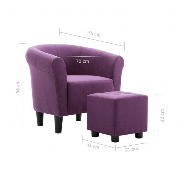 2 Piece Armchair And Stool Set Purple Fabric Image 10