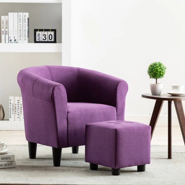 2 Piece Armchair And Stool Set Purple Fabric Image 2