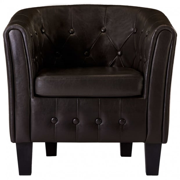 Tub Chair Brown Faux Leather Image 4