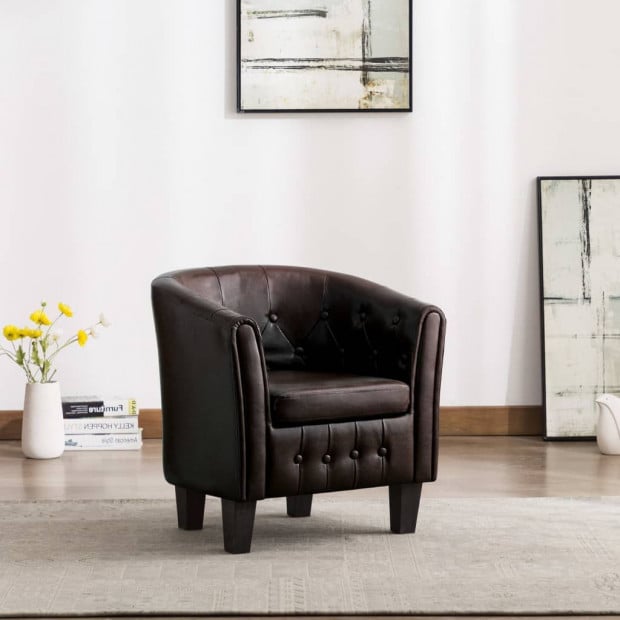 Tub Chair Brown Faux Leather Image 2