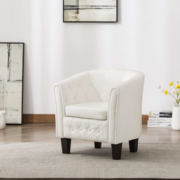 Faux Leather Tub Chair White Image 2