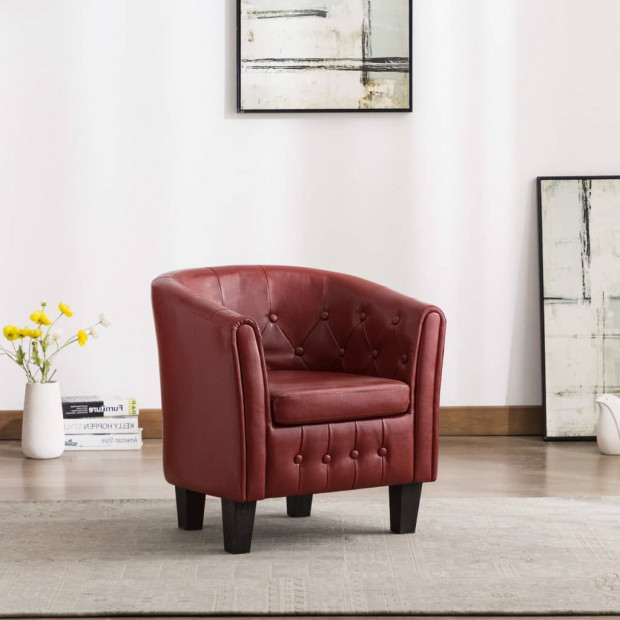 Faux Leather Tub Chair Wine Red Image 2