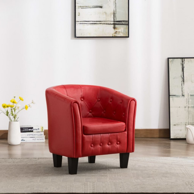 Tub Chair Red Faux Leather Image 2