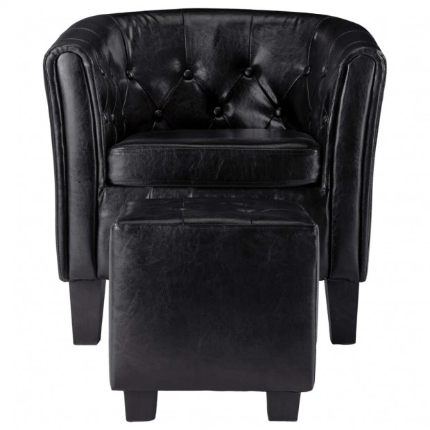 Tub Chair With Footstool Black Faux Leather Image 3