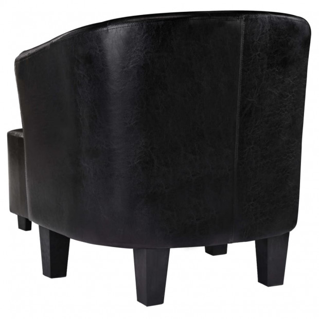 Tub Chair With Footstool Black Faux Leather Image 4