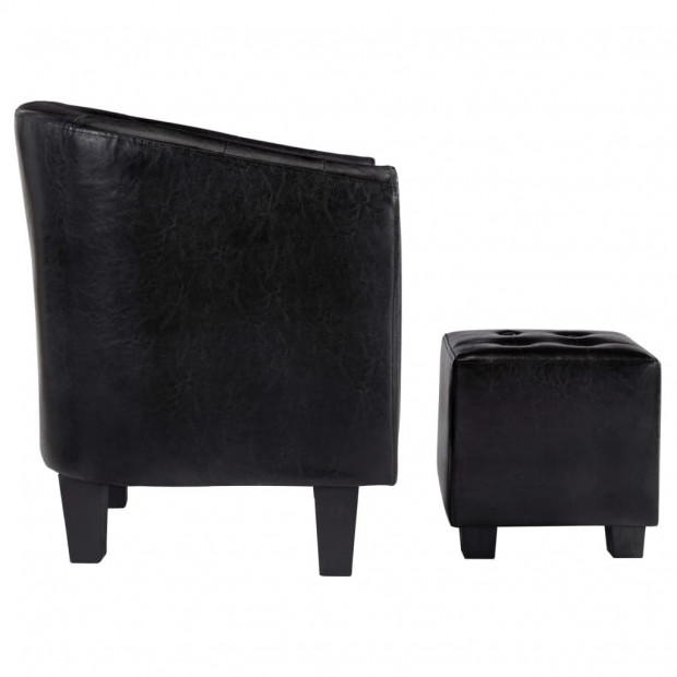 Tub Chair With Footstool Black Faux Leather Image 5
