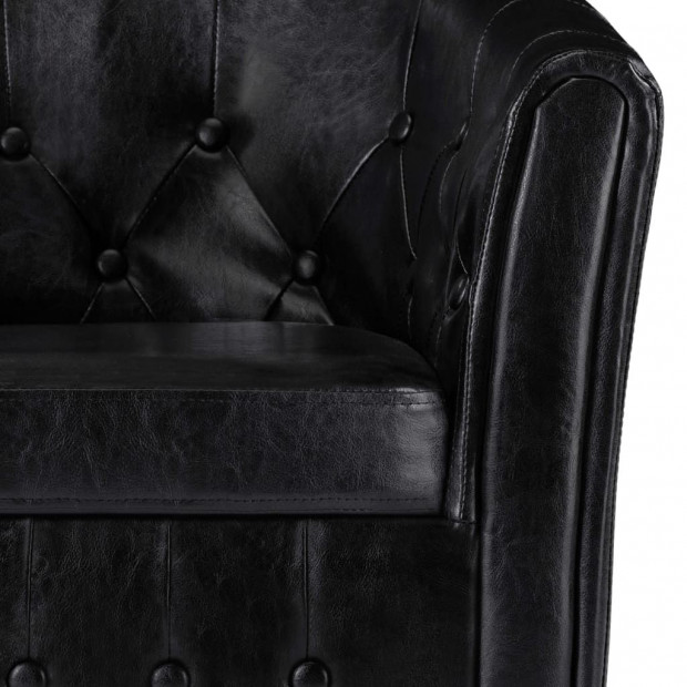 Tub Chair With Footstool Black Faux Leather Image 6