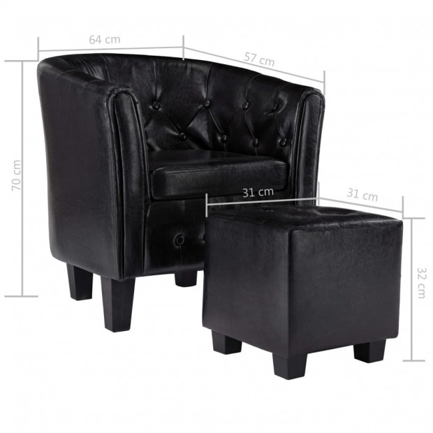 Tub Chair With Footstool Black Faux Leather Image 8