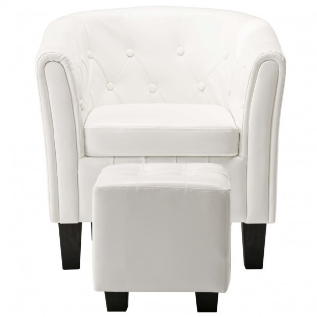 Tub Chair With Footstool Faux Leather White Image 4