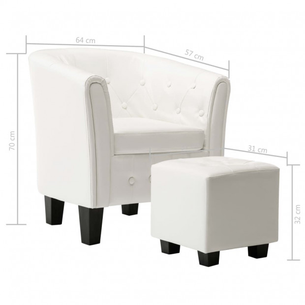 Tub Chair With Footstool Faux Leather White Image 8