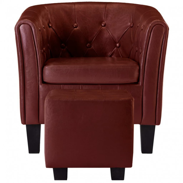 Tub Chair With Footstool Wine Red Faux Leather Image 4