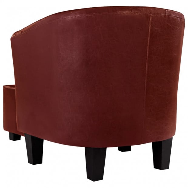 Tub Chair With Footstool Wine Red Faux Leather Image 5