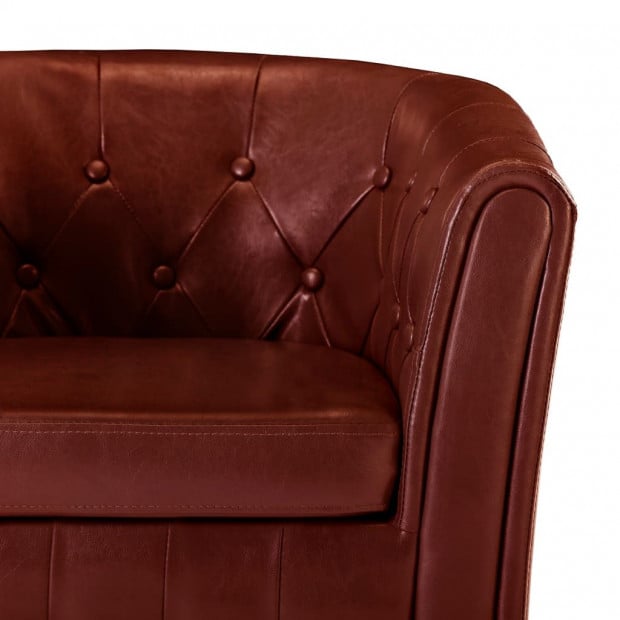 Tub Chair With Footstool Wine Red Faux Leather Image 7