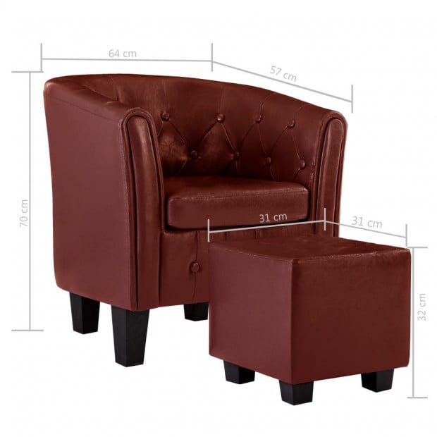 Tub Chair With Footstool Wine Red Faux Leather Image 8