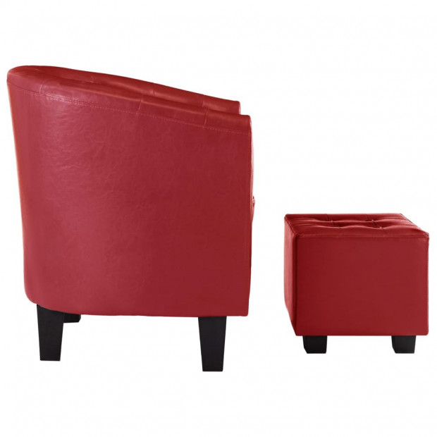 Tub Chair With Footstool Red Faux Leather Image 4