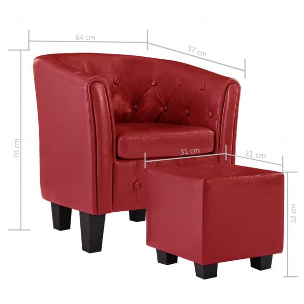 Tub Chair With Footstool Red Faux Leather Image 8