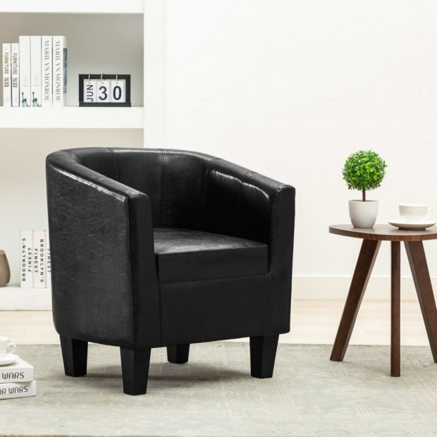 Faux Leather Tub Chair Black Image 2