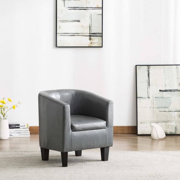 Sofa Chair Grey Faux Leather Image 2