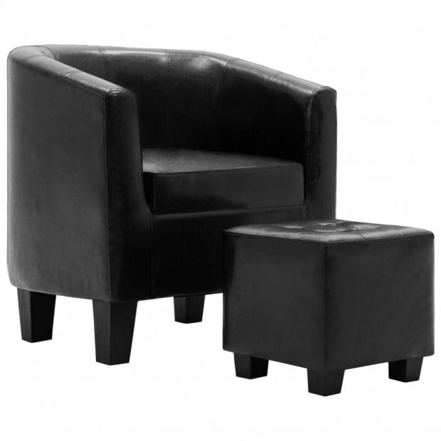 Sofa Chair With Footstool Black Faux Leather