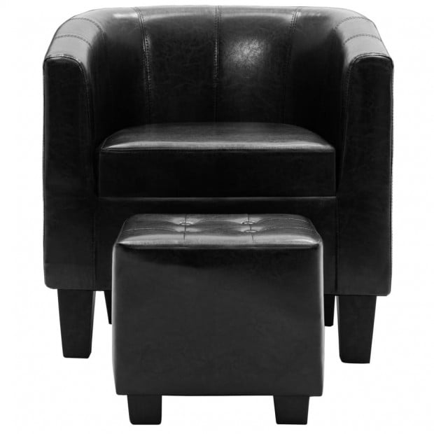 Sofa Chair With Footstool Black Faux Leather Image 4